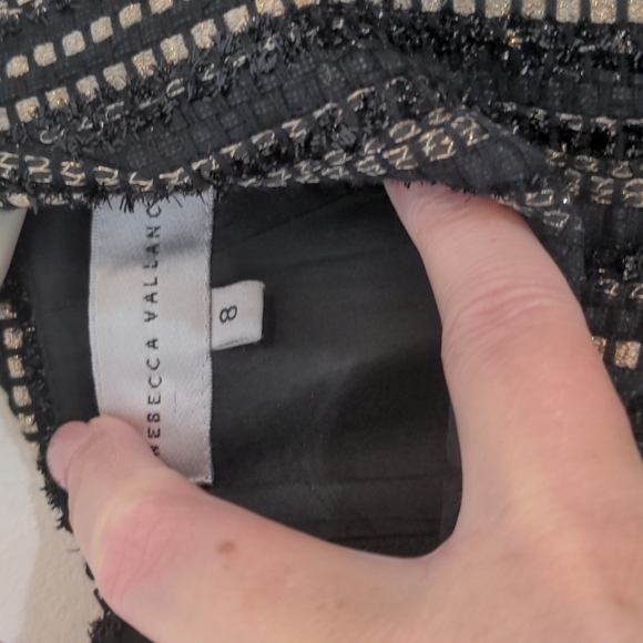 REBECCA Vallance Collared Textured Black Gold Shift Dress 8 - Picture 6 of 11